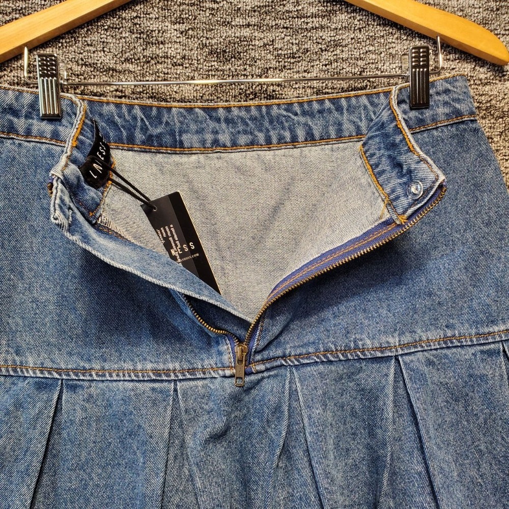 NWT Lioness Rescue Me Pleat Denim Mini Skirt Women XXL Blue Drop Waist Pleated - Picture 6 of 11